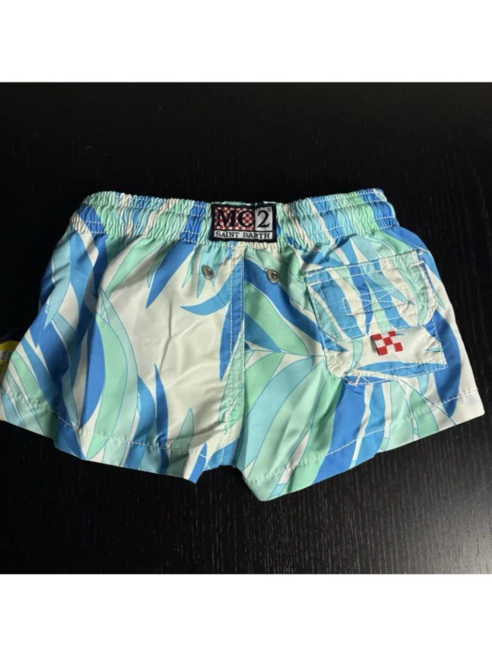 NWT MC2 Saint Barth Baby Boy Size 1Y Swim Trunks Palm Leaf Print Blue Green